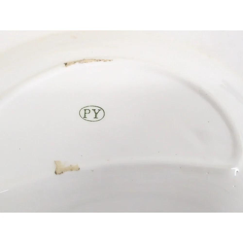 3 Early Provincial Rooster and Roses Bone Dish PY